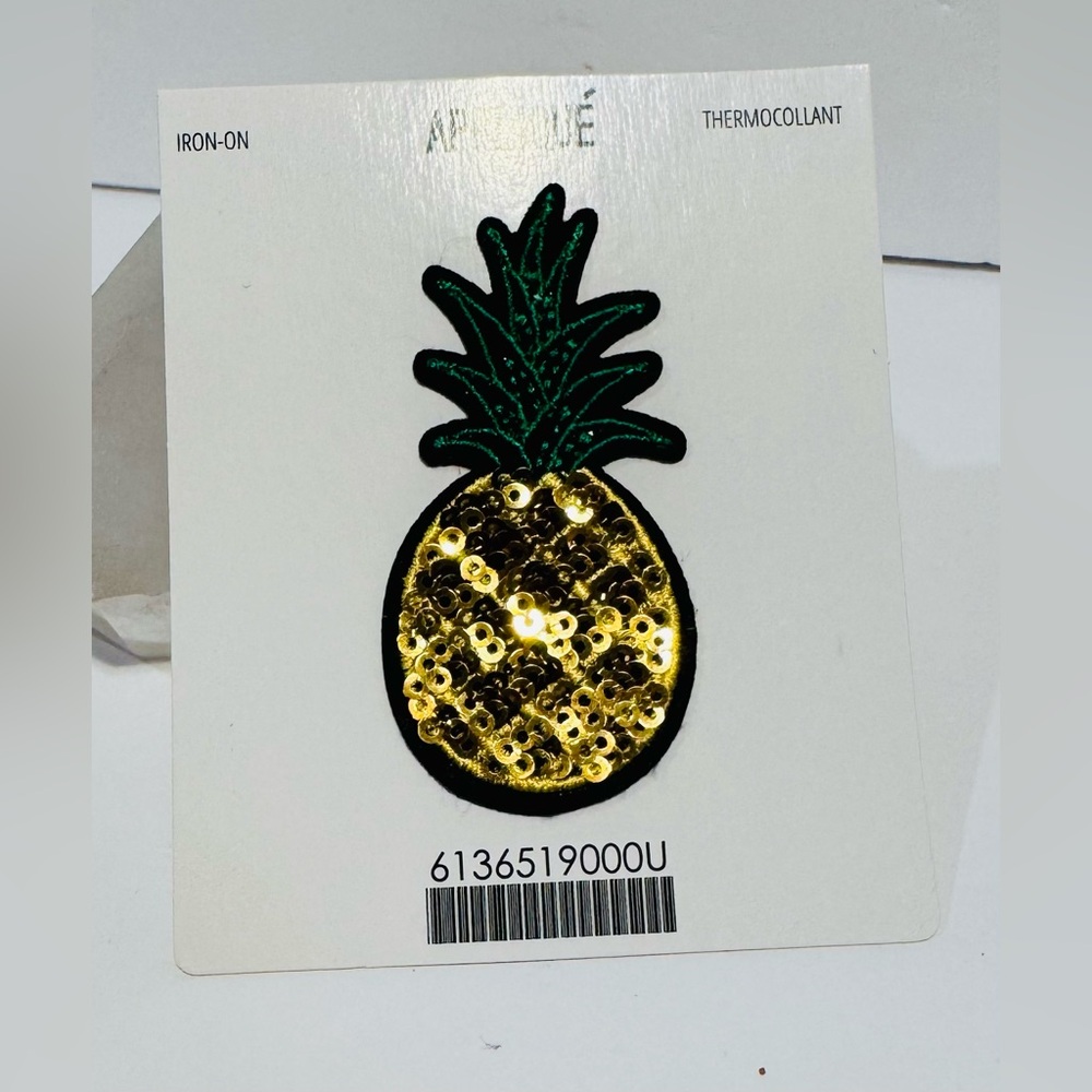 Applique Pineapple Gold & Green Sequin 3” Iron-On Patch NWT